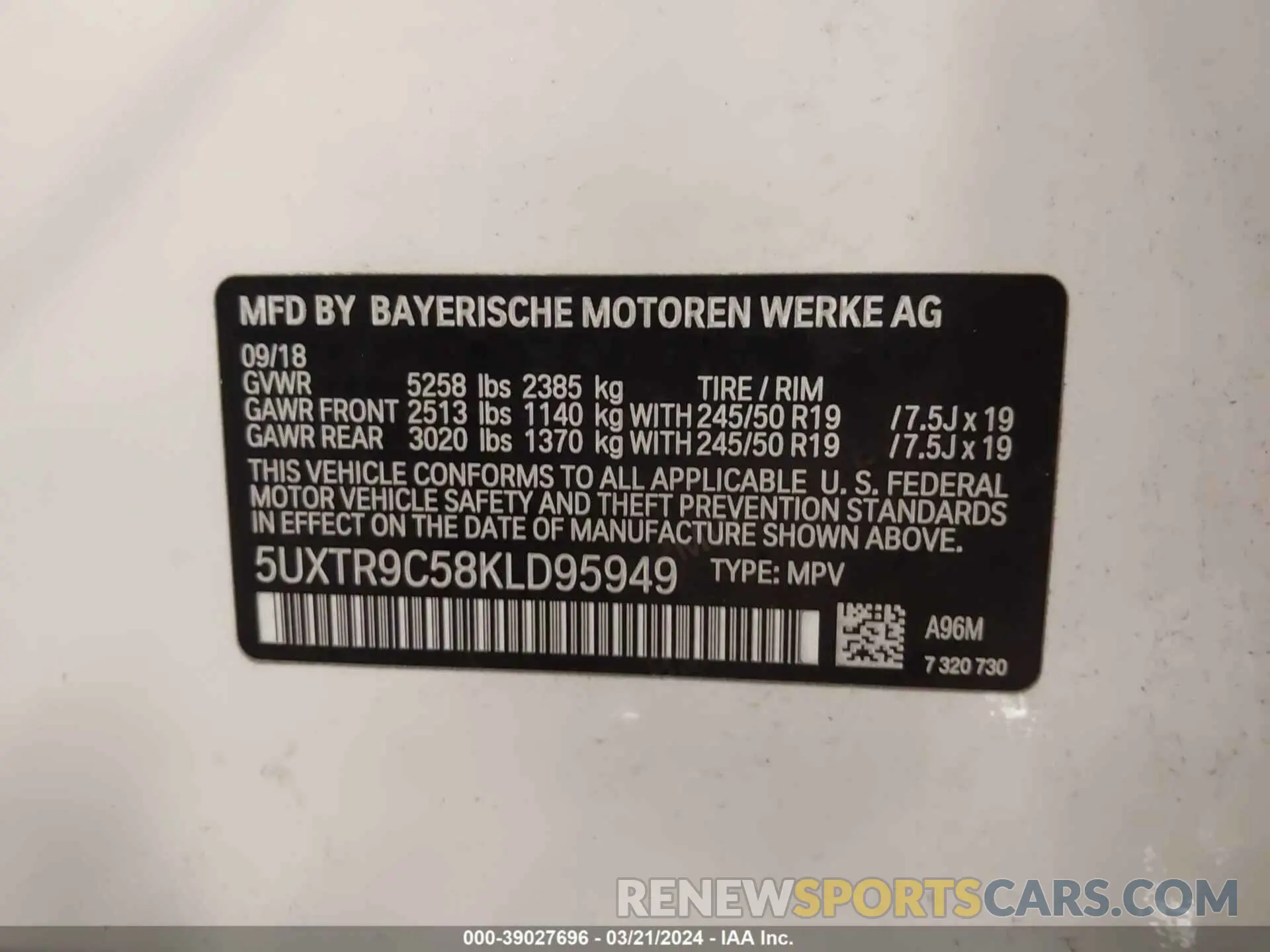 9 fotografías del automóvil dañado 5UXTR9C58KLD95949 BMW X3 2019
