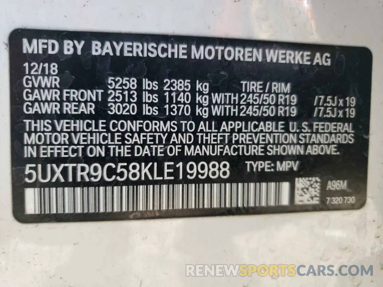 14 fotografías del automóvil dañado 5UXTR9C58KLE19988 BMW X3 2019