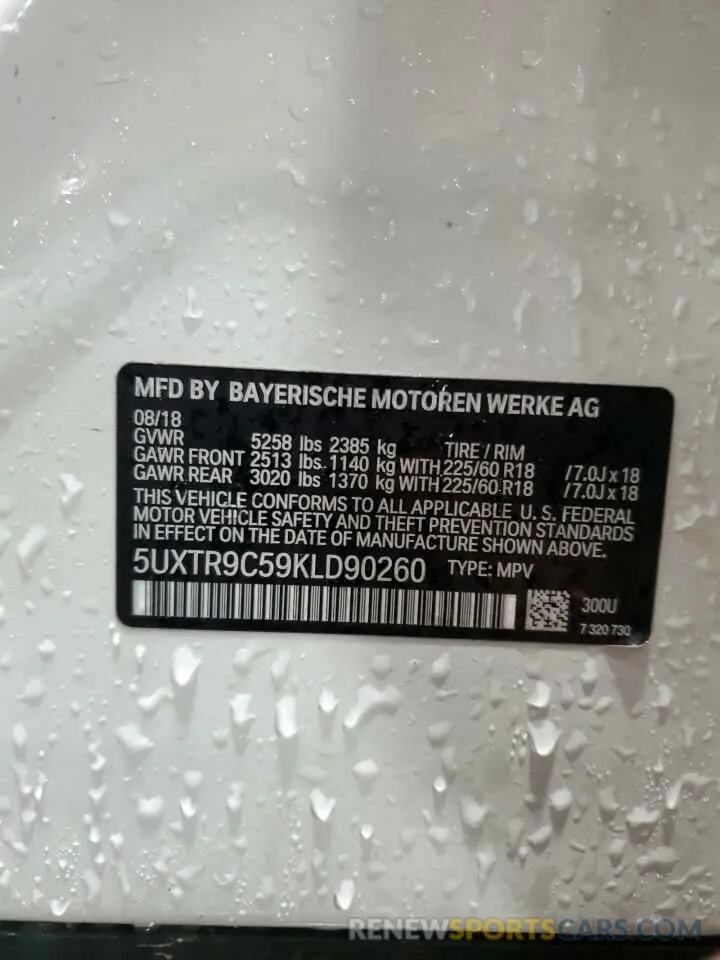14 fotografías del automóvil dañado 5UXTR9C59KLD90260 BMW X3 2019