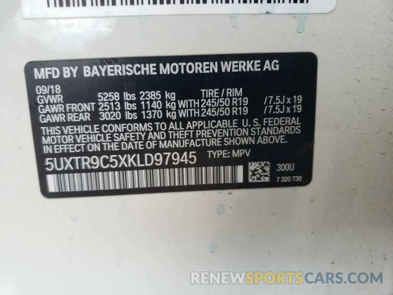 10 fotografías del automóvil dañado 5UXTR9C5XKLD97945 BMW X3 2019