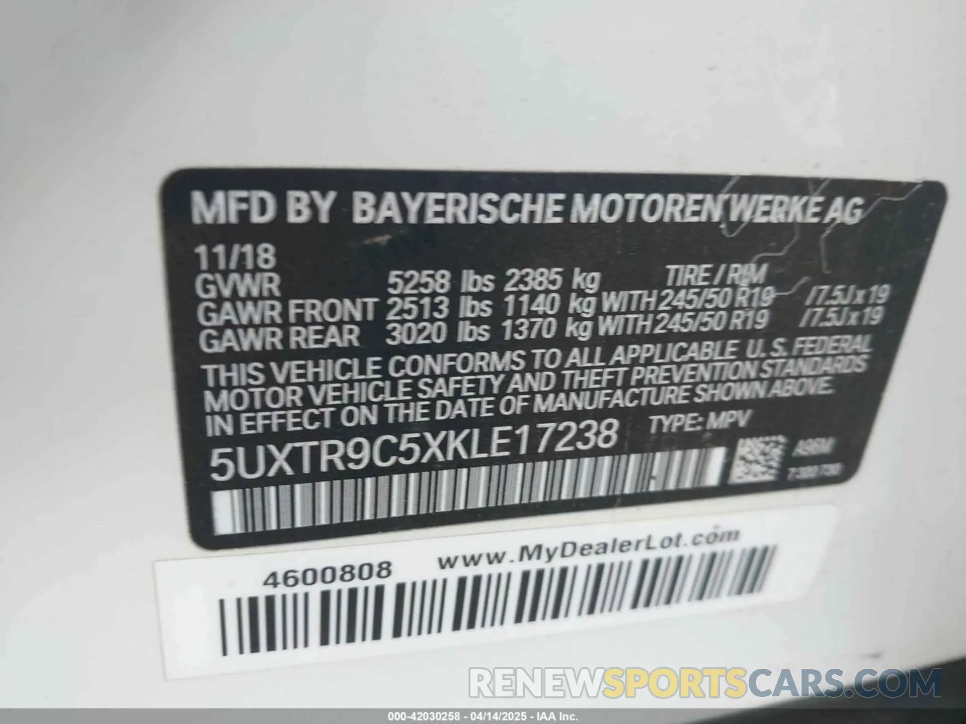 9 fotografías del automóvil dañado 5UXTR9C5XKLE17238 BMW X3 2019