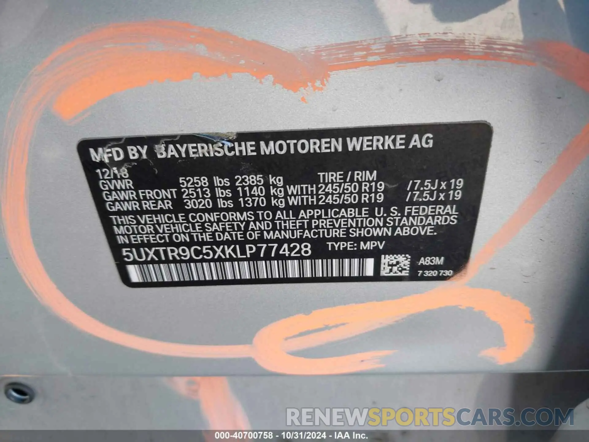 9 fotografías del automóvil dañado 5UXTR9C5XKLP77428 BMW X3 2019
