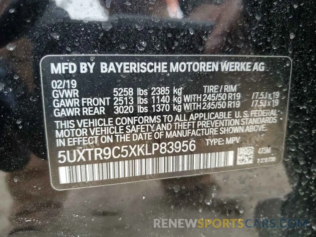 14 fotografías del automóvil dañado 5UXTR9C5XKLP83956 BMW X3 2019