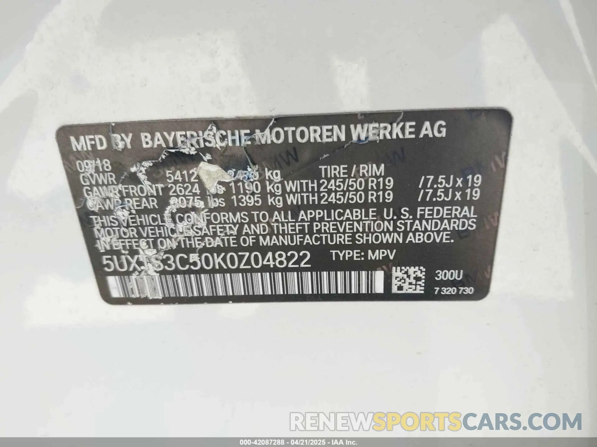 9 fotografías del automóvil dañado 5UXTS3C50K0Z04822 BMW X3 2019