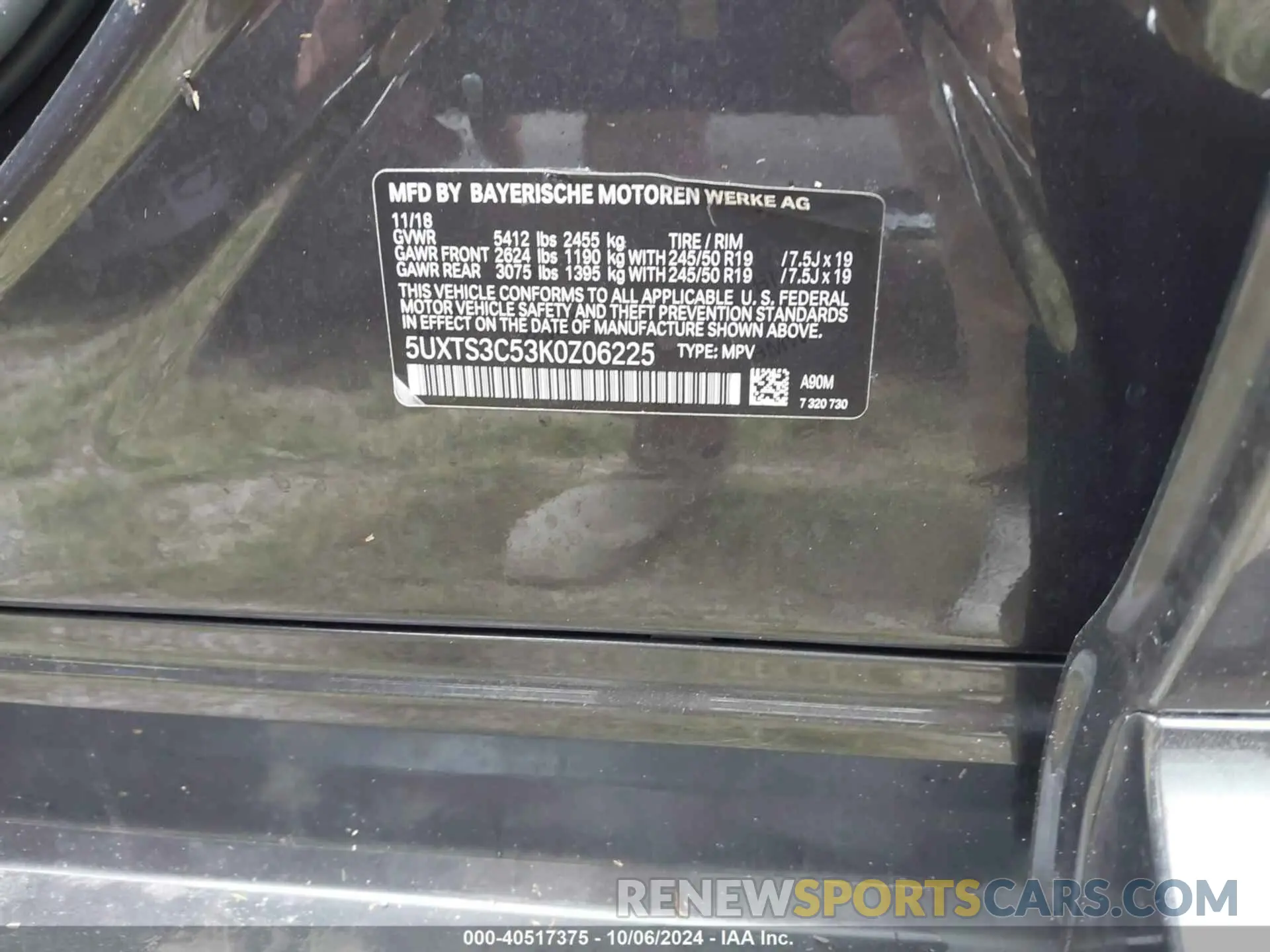 9 fotografías del automóvil dañado 5UXTS3C53K0Z06225 BMW X3 2019