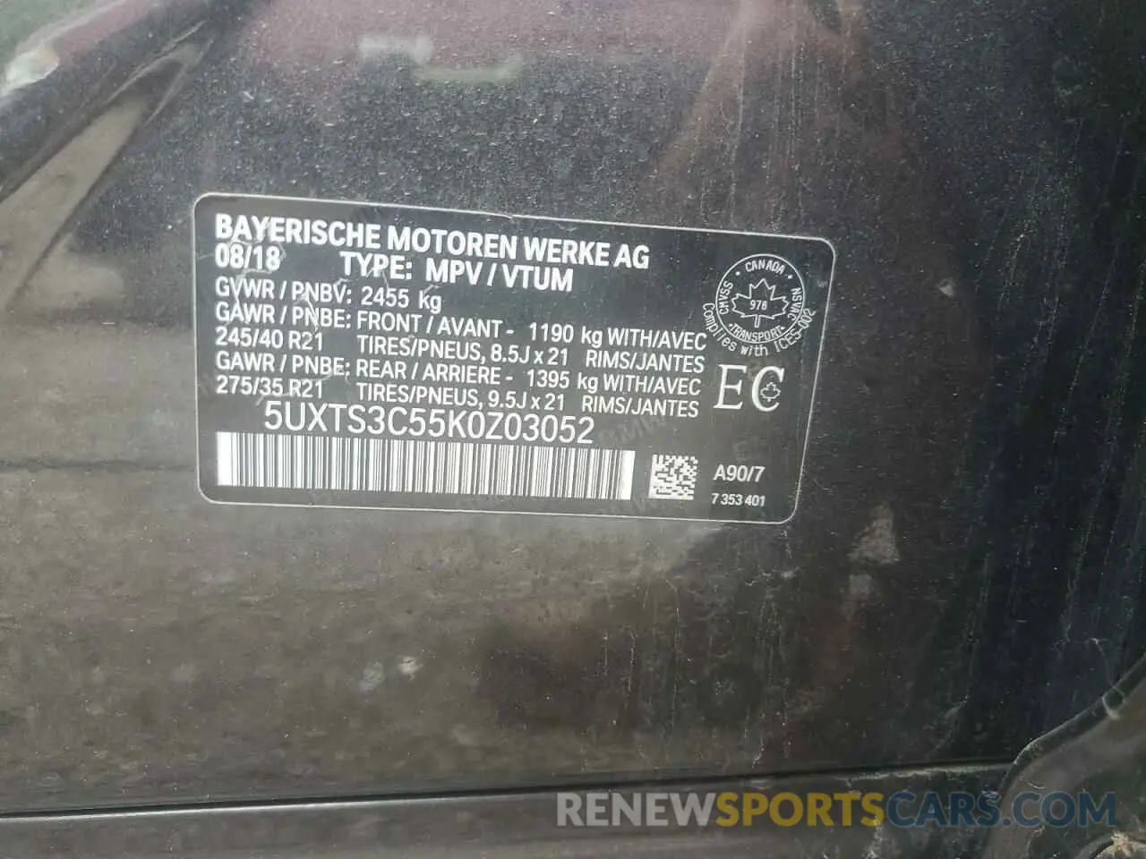 14 fotografías del automóvil dañado 5UXTS3C55K0Z03052 BMW X3 2019
