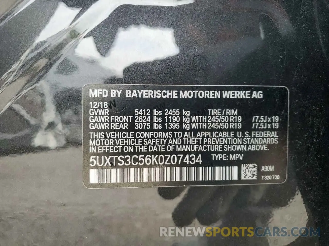 12 fotografías del automóvil dañado 5UXTS3C56K0Z07434 BMW X3 2019