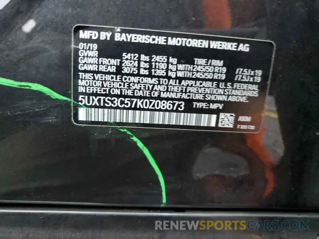 13 fotografías del automóvil dañado 5UXTS3C57K0Z08673 BMW X3 2019