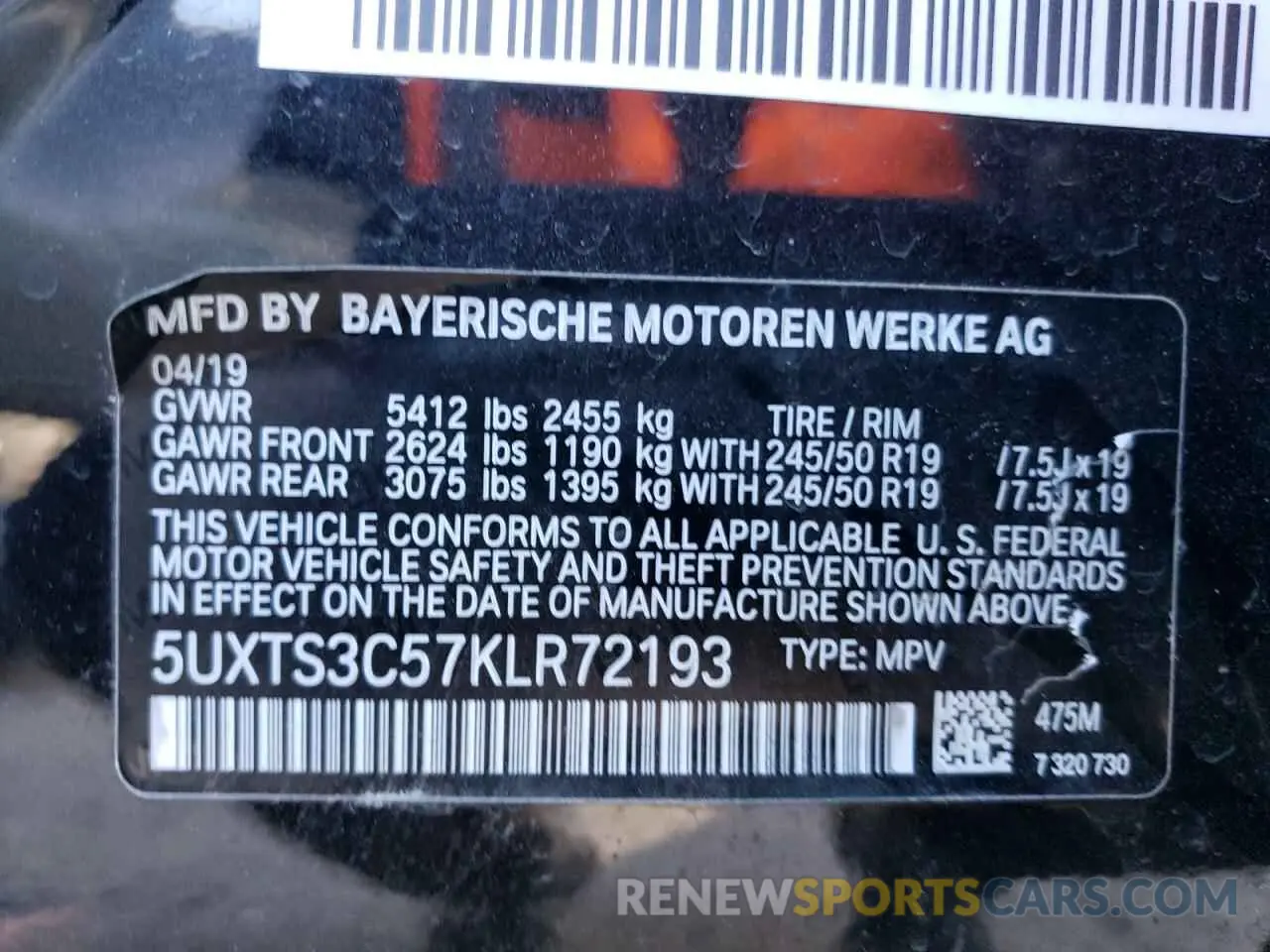 14 fotografías del automóvil dañado 5UXTS3C57KLR72193 BMW X3 2019