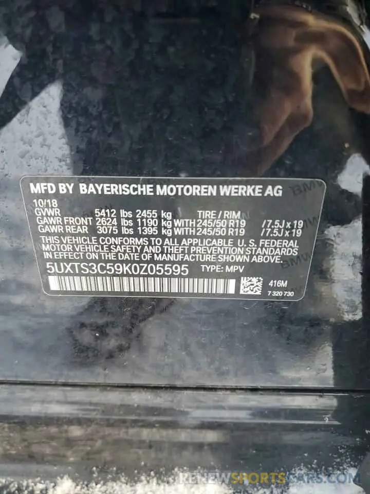 13 fotografías del automóvil dañado 5UXTS3C59K0Z05595 BMW X3 2019