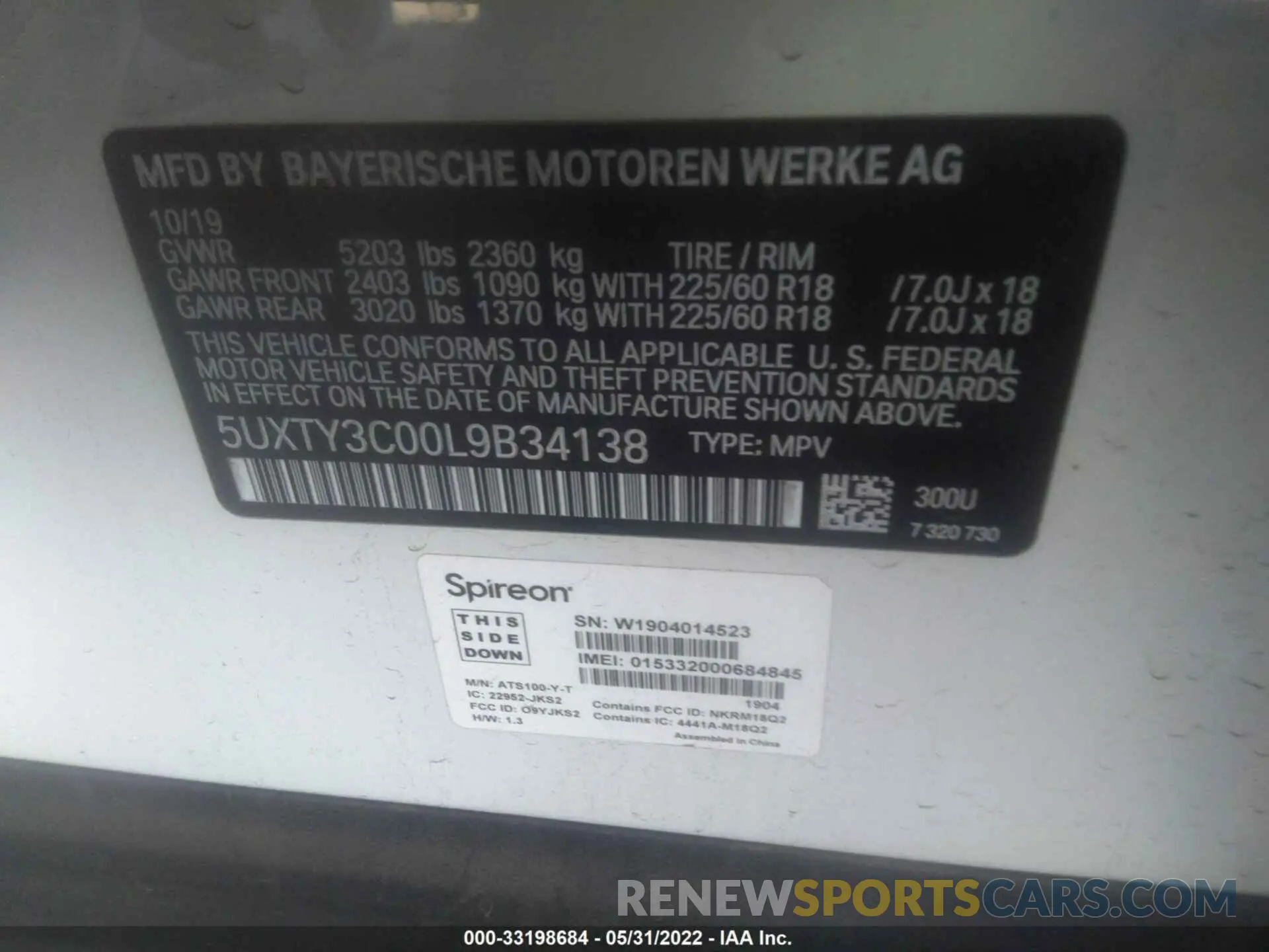 9 fotografías del automóvil dañado 5UXTY3C00L9B34138 BMW X3 2020
