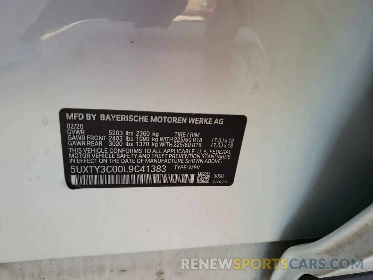 14 fotografías del automóvil dañado 5UXTY3C00L9C41383 BMW X3 2020