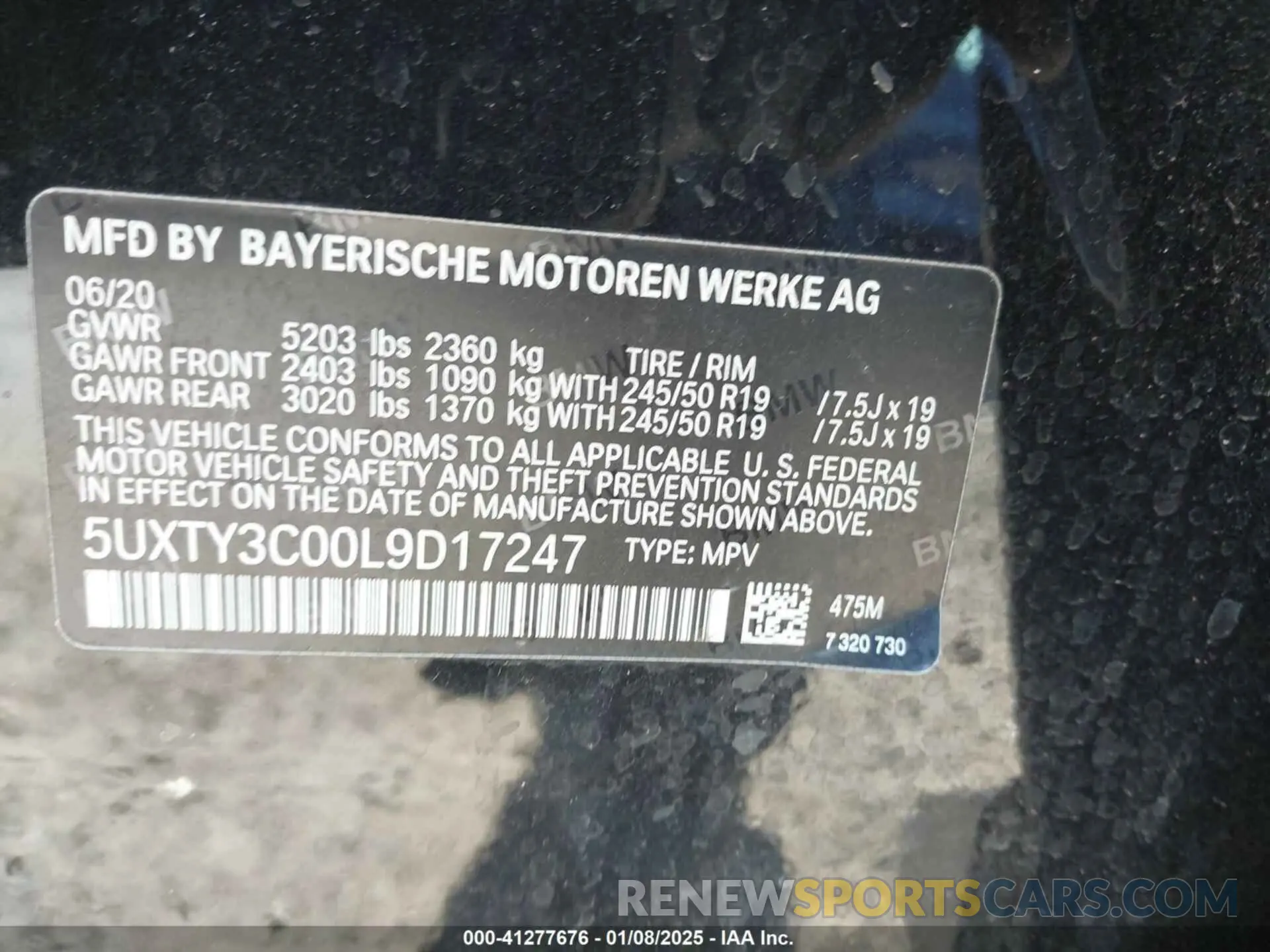 9 fotografías del automóvil dañado 5UXTY3C00L9D17247 BMW X3 2020
