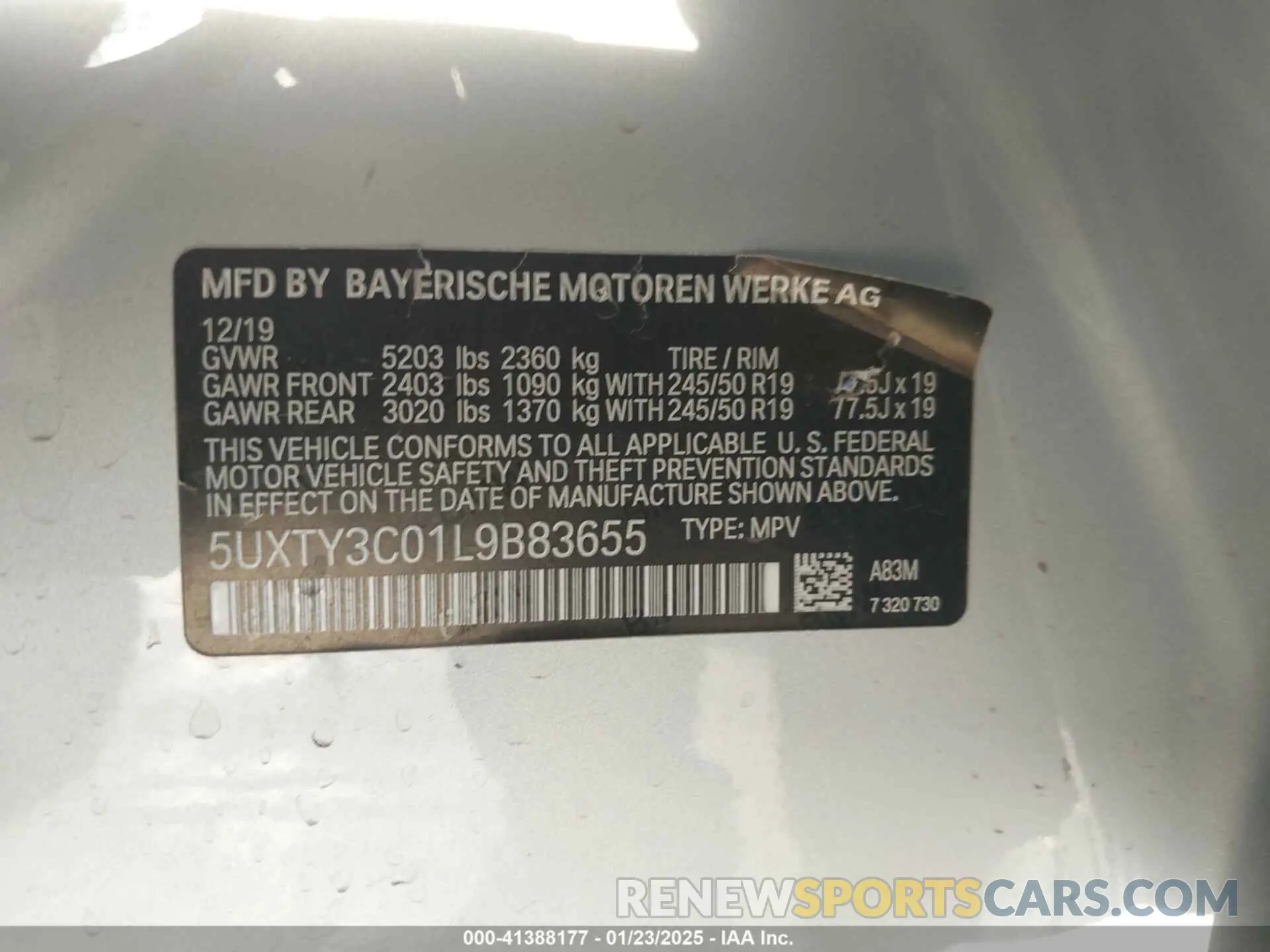 9 fotografías del automóvil dañado 5UXTY3C01L9B83655 BMW X3 2020