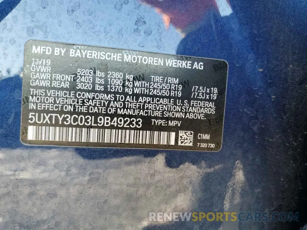 14 fotografías del automóvil dañado 5UXTY3C03L9B49233 BMW X3 2020