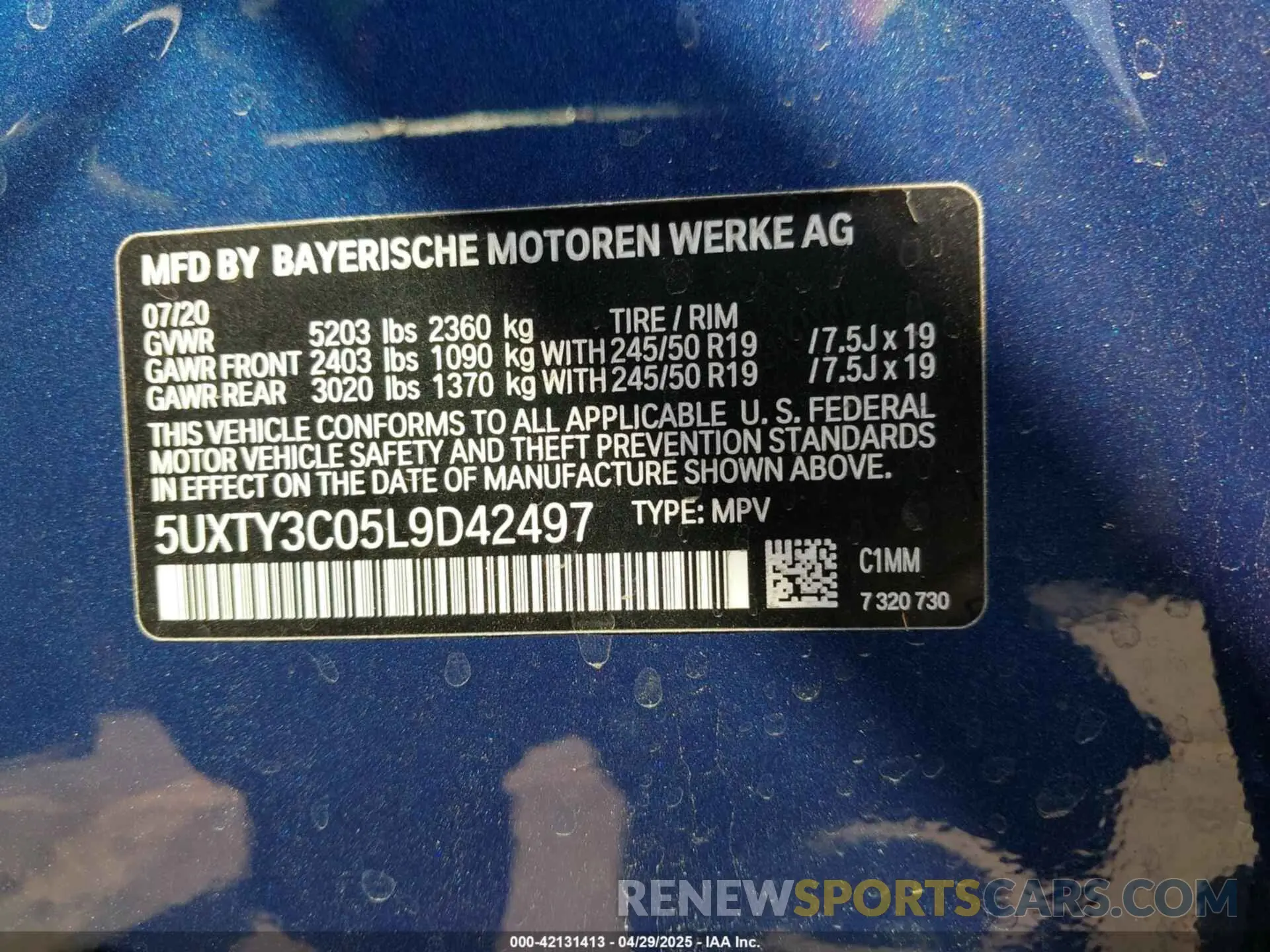 9 fotografías del automóvil dañado 5UXTY3C05L9D42497 BMW X3 2020