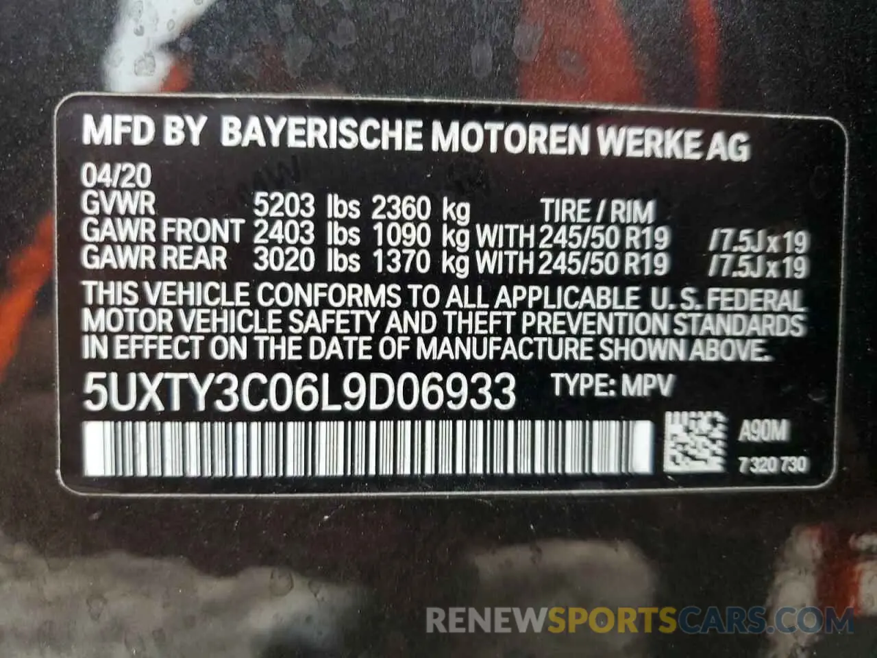 13 fotografías del automóvil dañado 5UXTY3C06L9D06933 BMW X3 2020