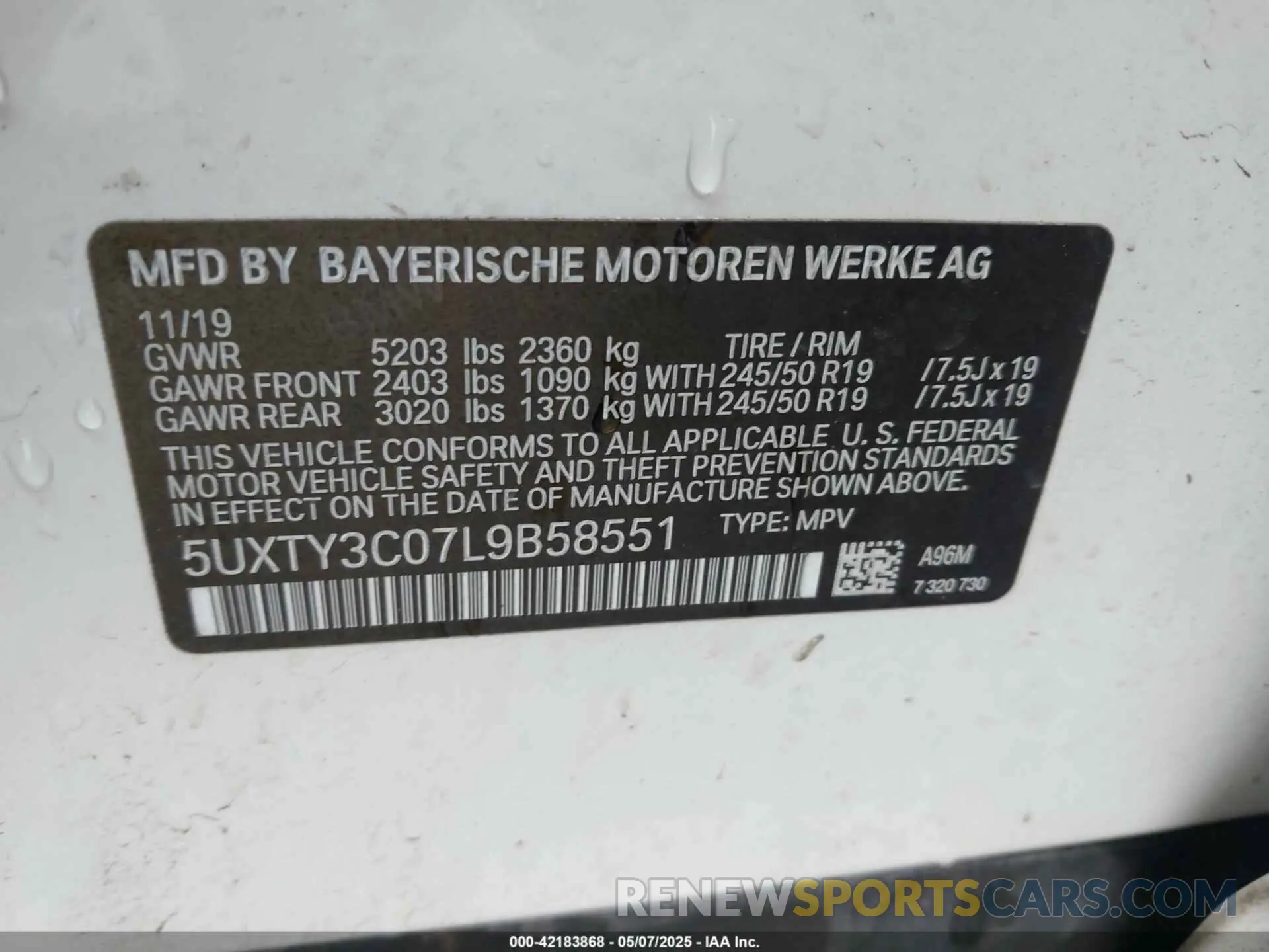 9 fotografías del automóvil dañado 5UXTY3C07L9B58551 BMW X3 2020