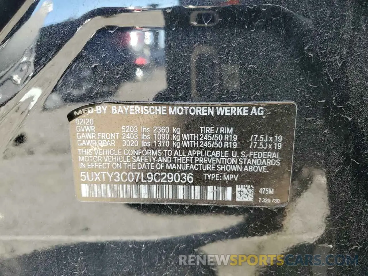 12 fotografías del automóvil dañado 5UXTY3C07L9C29036 BMW X3 2020