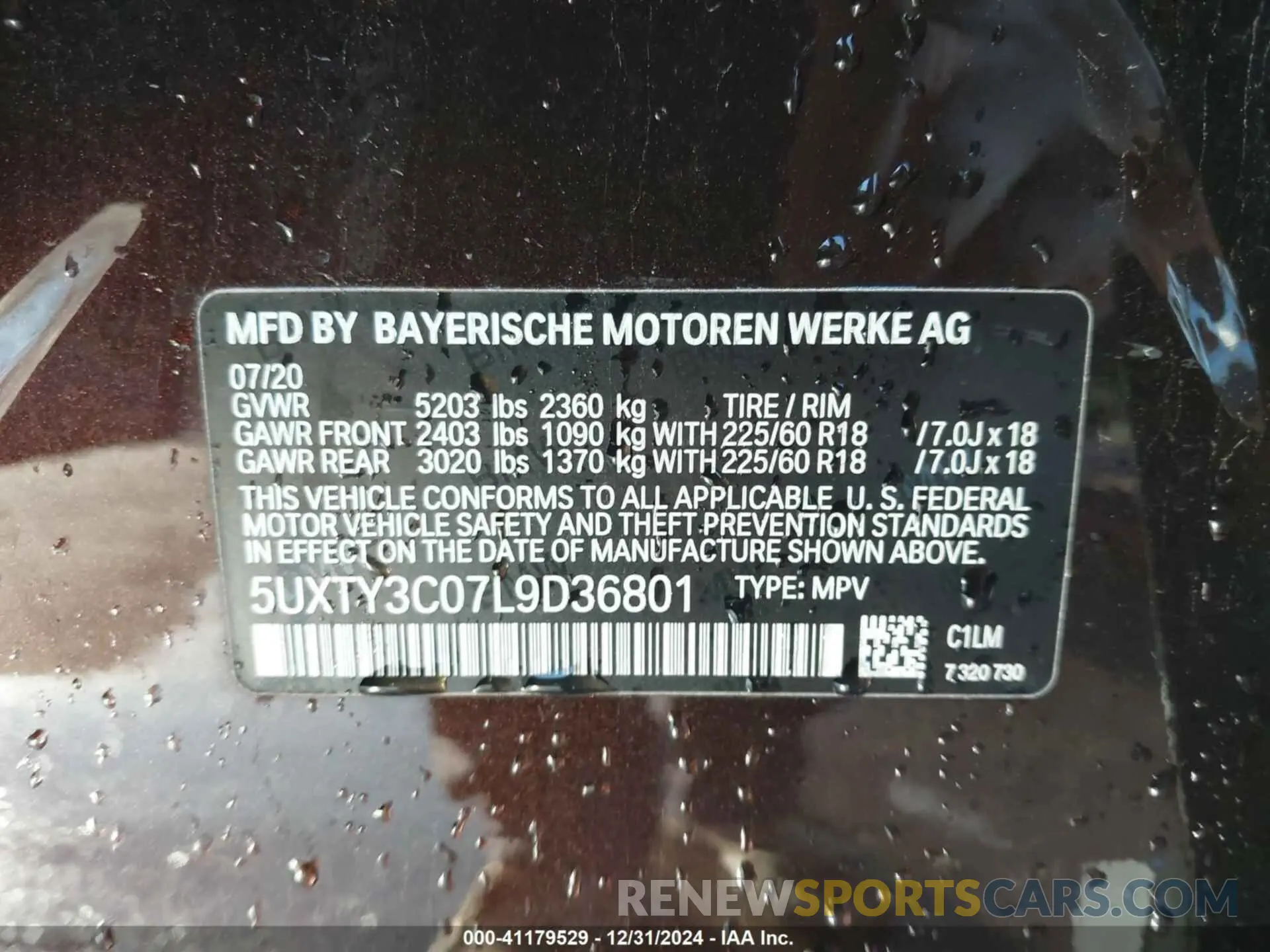 9 fotografías del automóvil dañado 5UXTY3C07L9D36801 BMW X3 2020