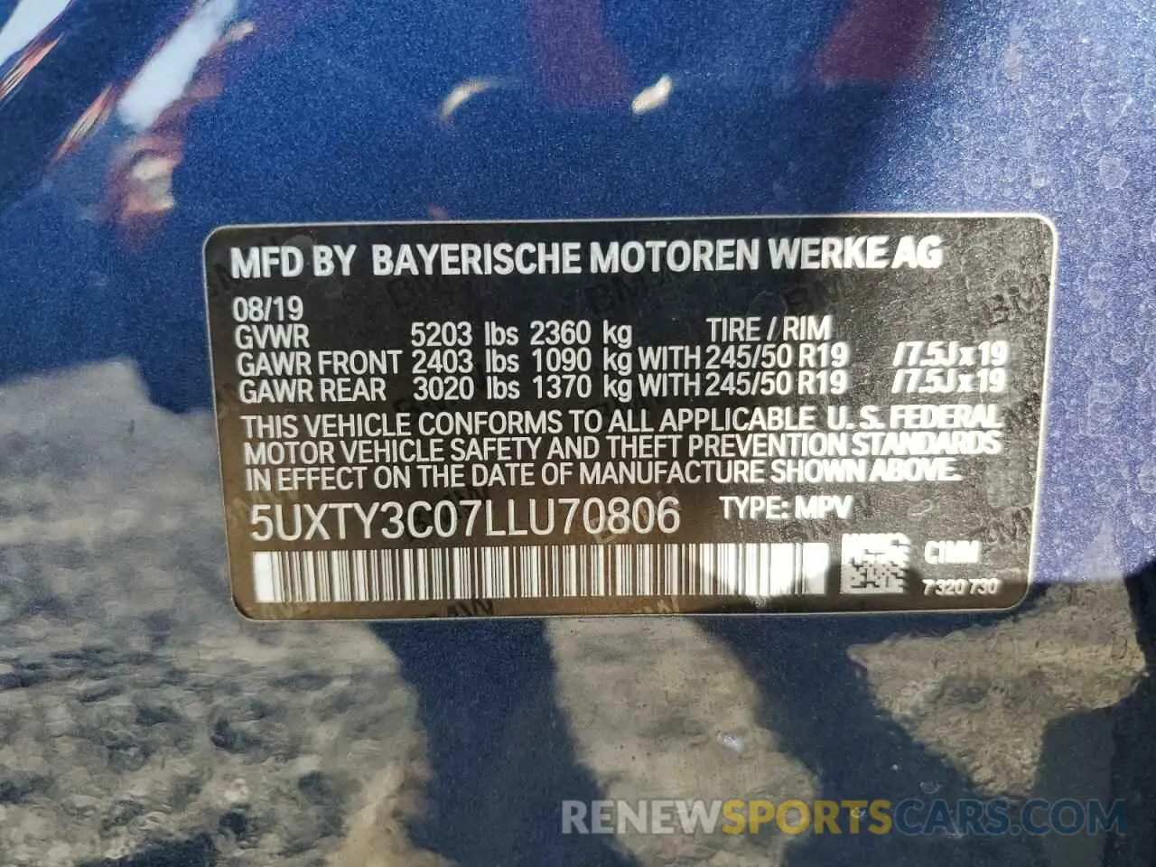 12 fotografías del automóvil dañado 5UXTY3C07LLU70806 BMW X3 2020