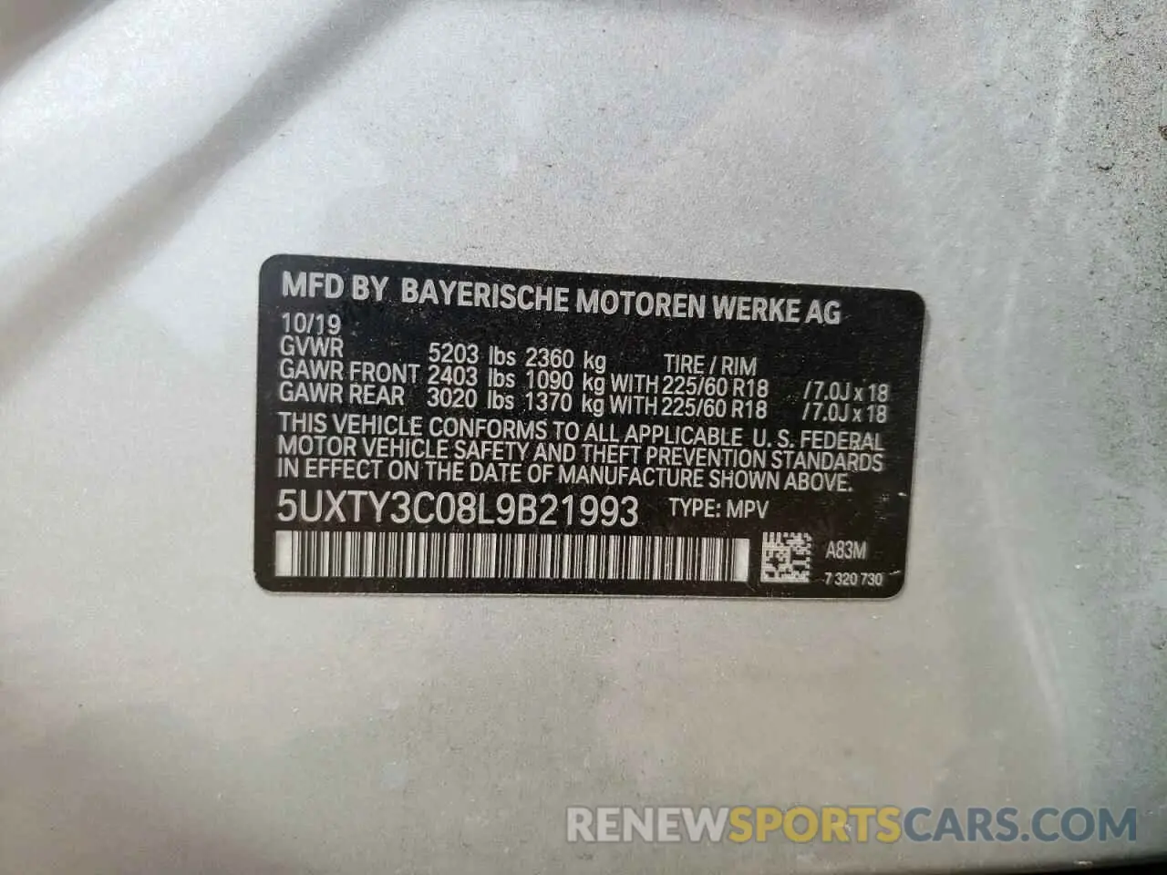 13 fotografías del automóvil dañado 5UXTY3C08L9B21993 BMW X3 2020