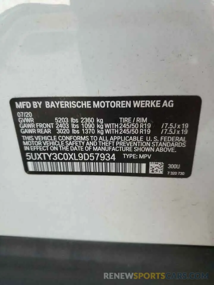 14 fotografías del automóvil dañado 5UXTY3C0XL9D57934 BMW X3 2020