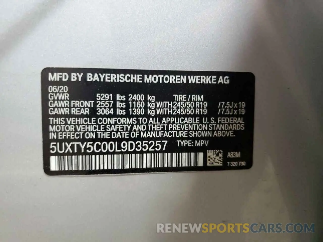 14 fotografías del automóvil dañado 5UXTY5C00L9D35257 BMW X3 2020