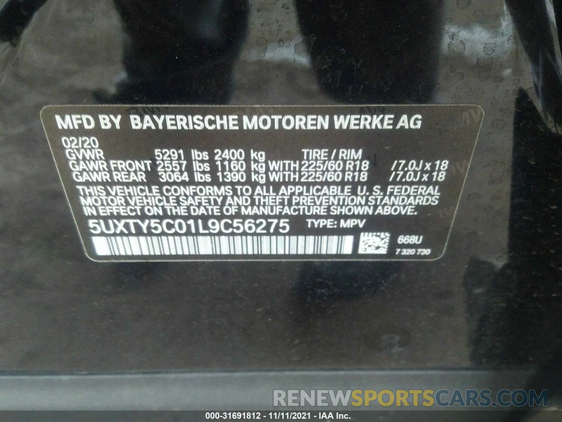 9 fotografías del automóvil dañado 5UXTY5C01L9C56275 BMW X3 2020