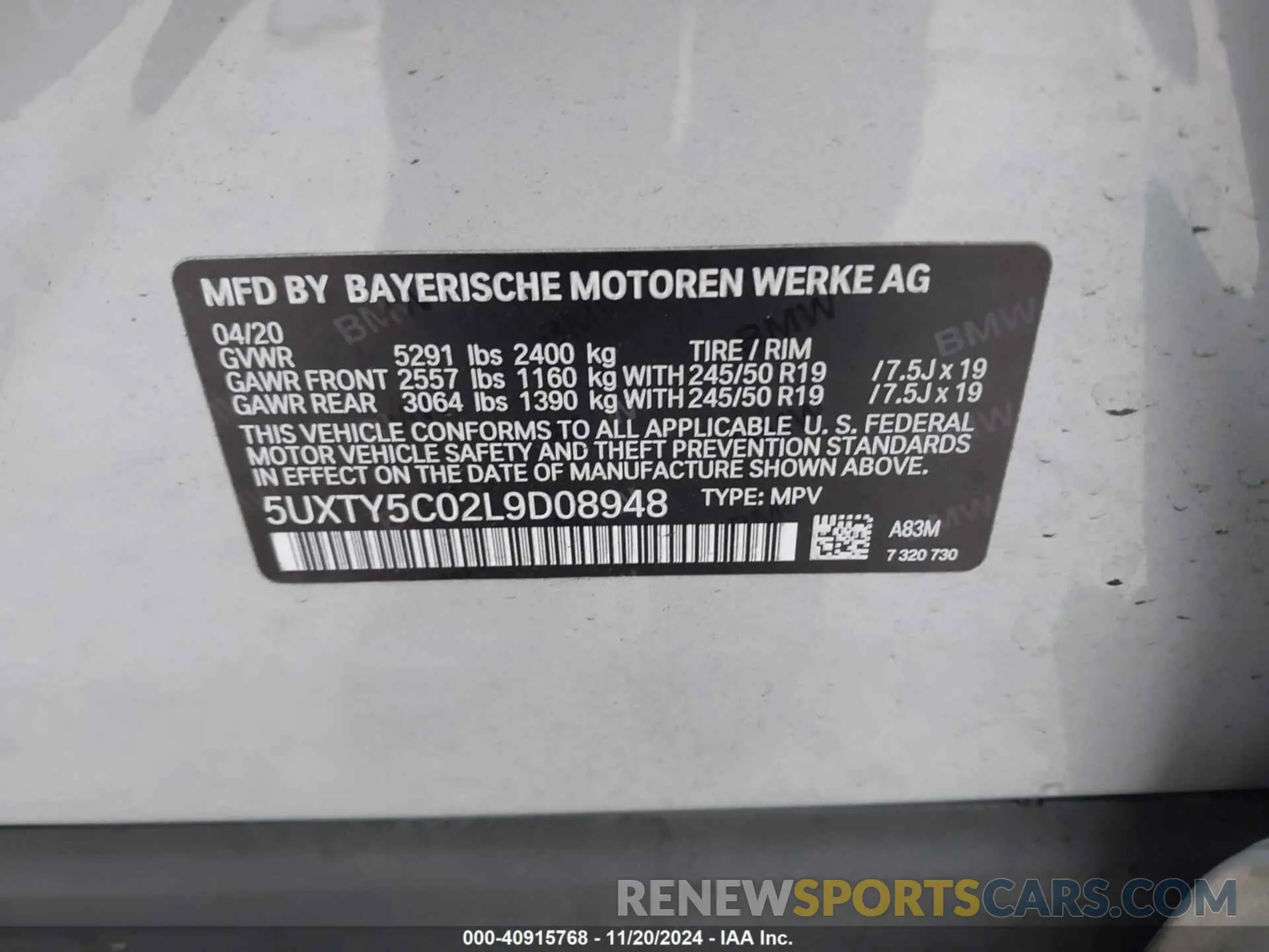 9 fotografías del automóvil dañado 5UXTY5C02L9D08948 BMW X3 2020