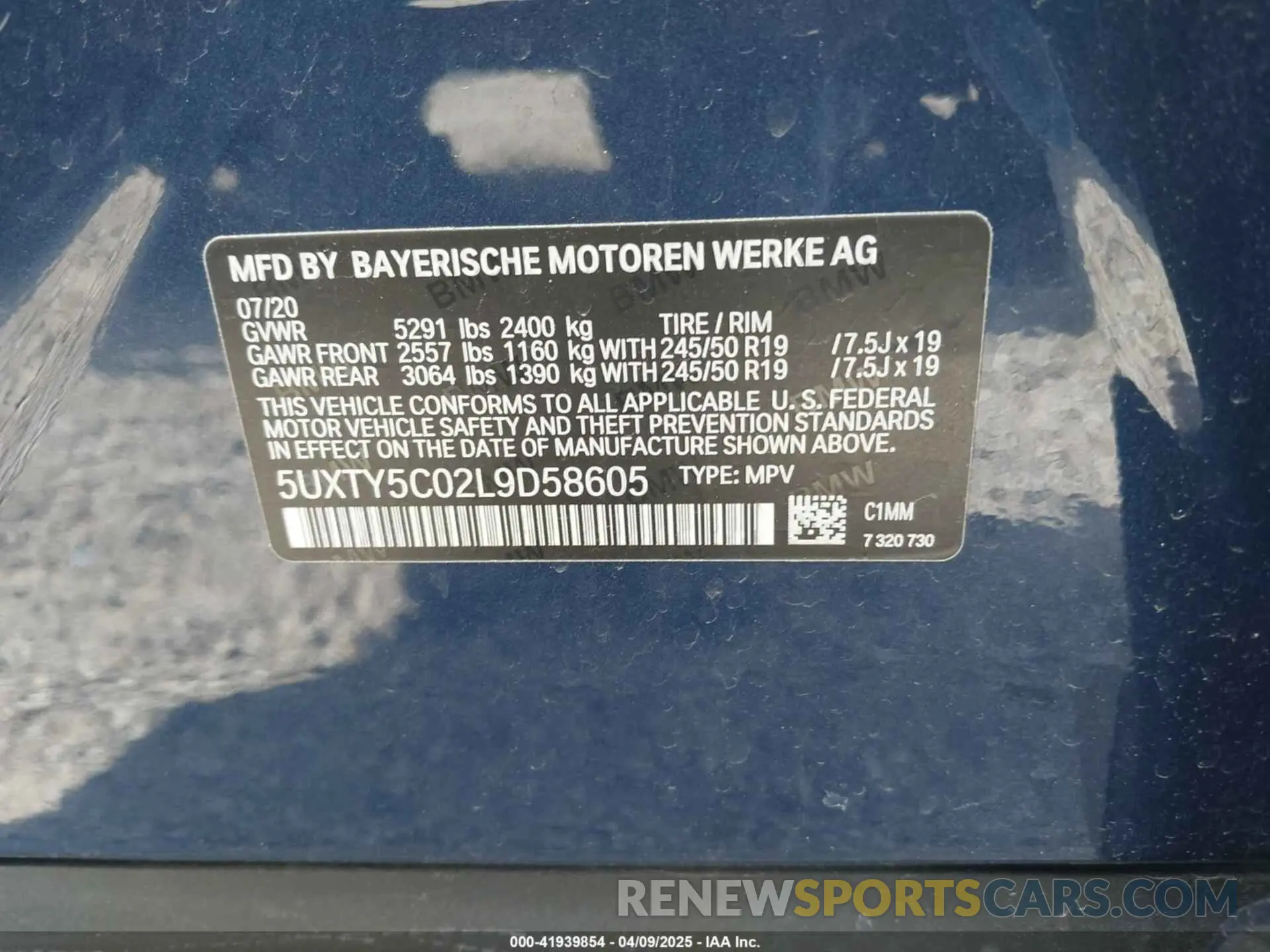9 fotografías del automóvil dañado 5UXTY5C02L9D58605 BMW X3 2020