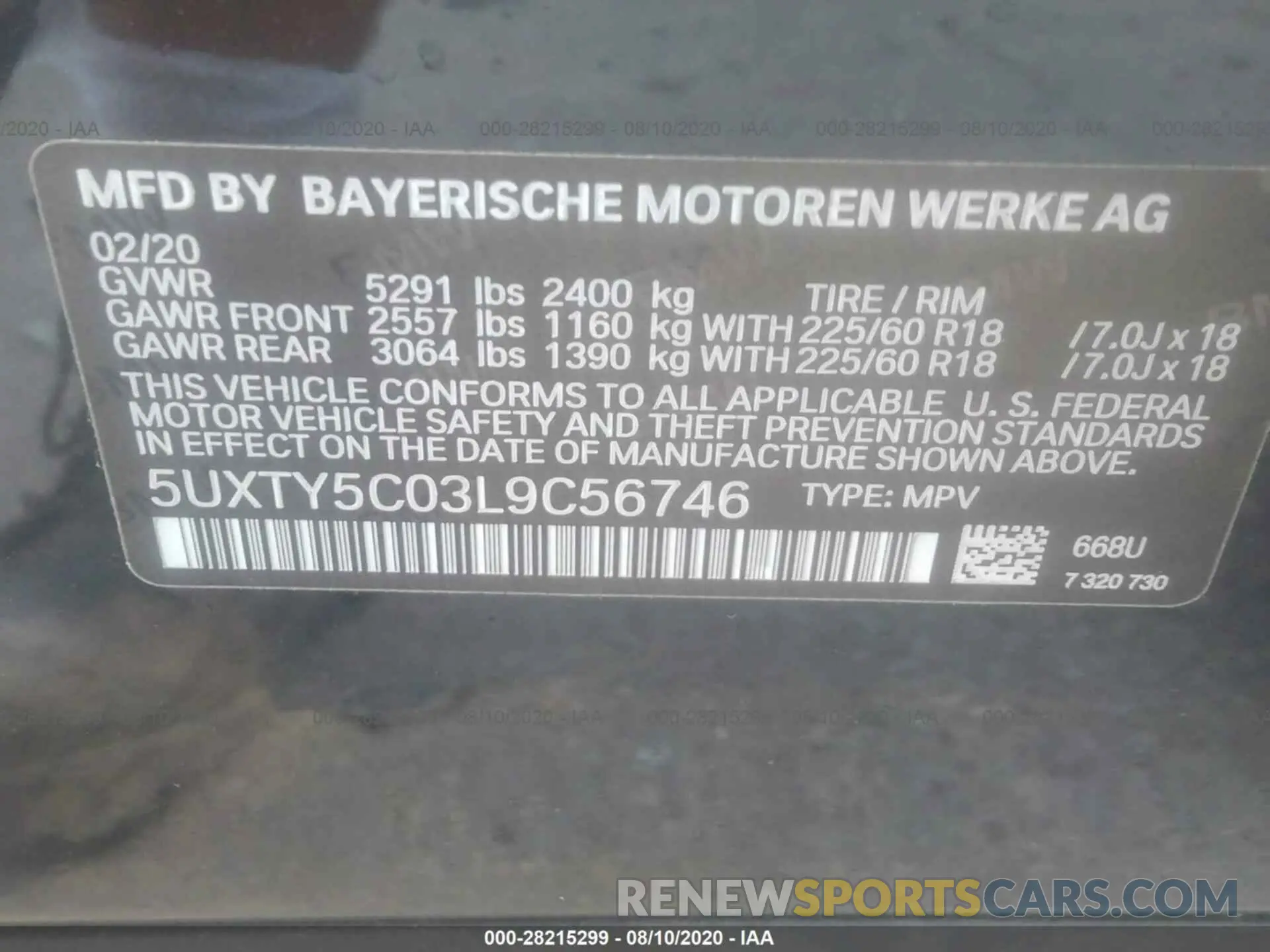 9 fotografías del automóvil dañado 5UXTY5C03L9C56746 BMW X3 2020