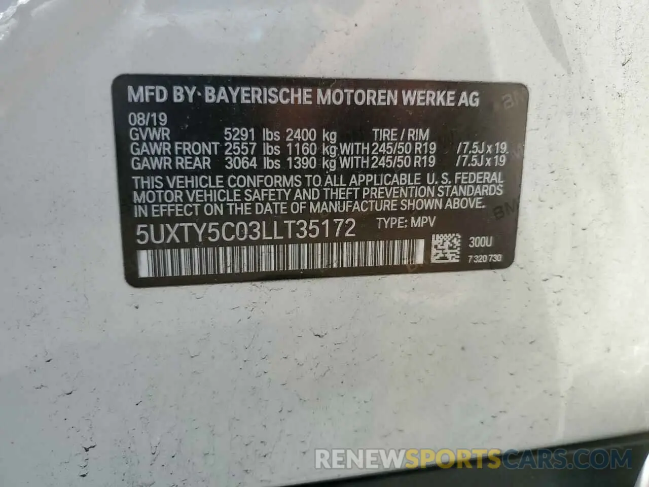13 fotografías del automóvil dañado 5UXTY5C03LLT35172 BMW X3 2020