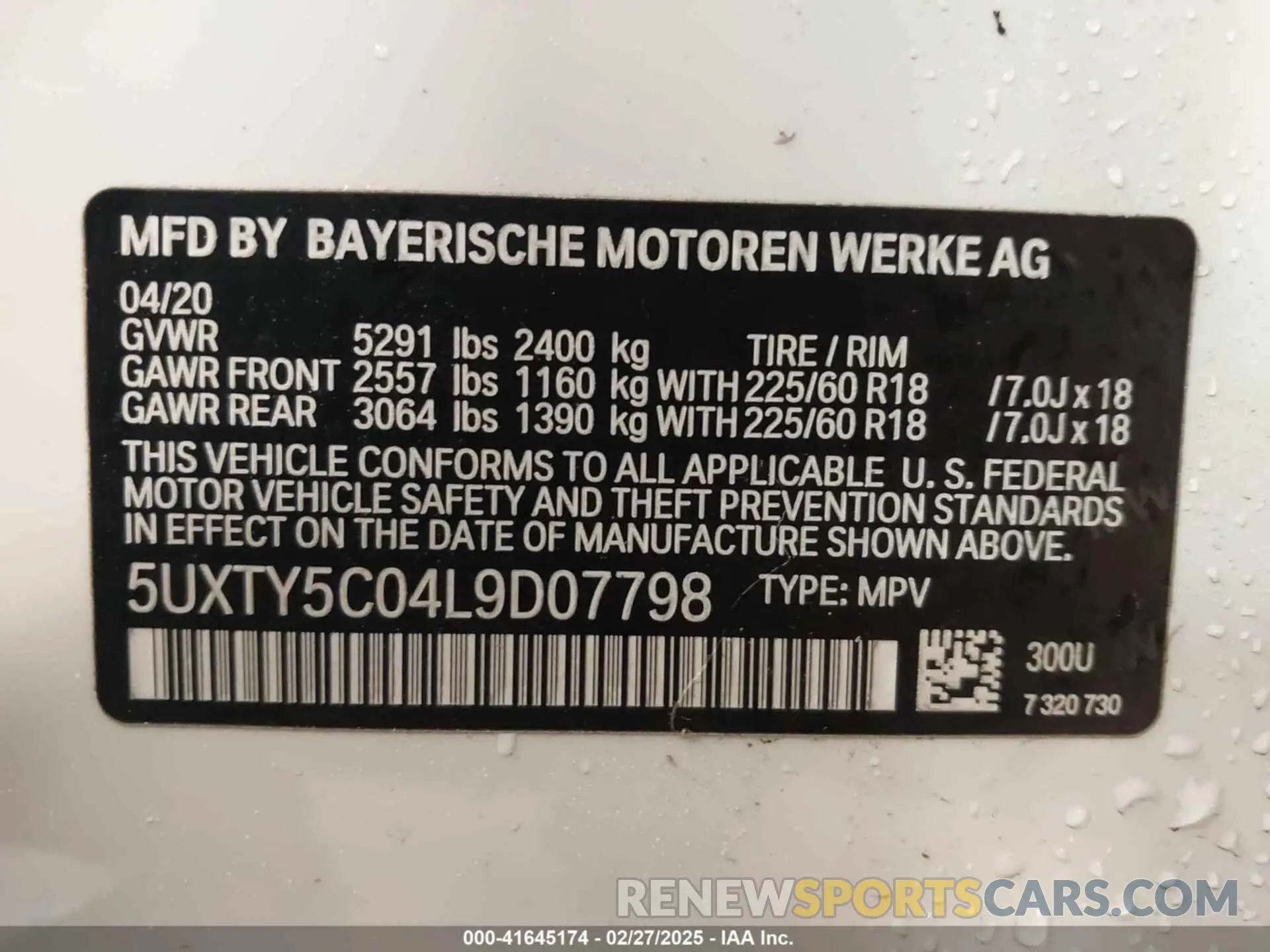 9 fotografías del automóvil dañado 5UXTY5C04L9D07798 BMW X3 2020