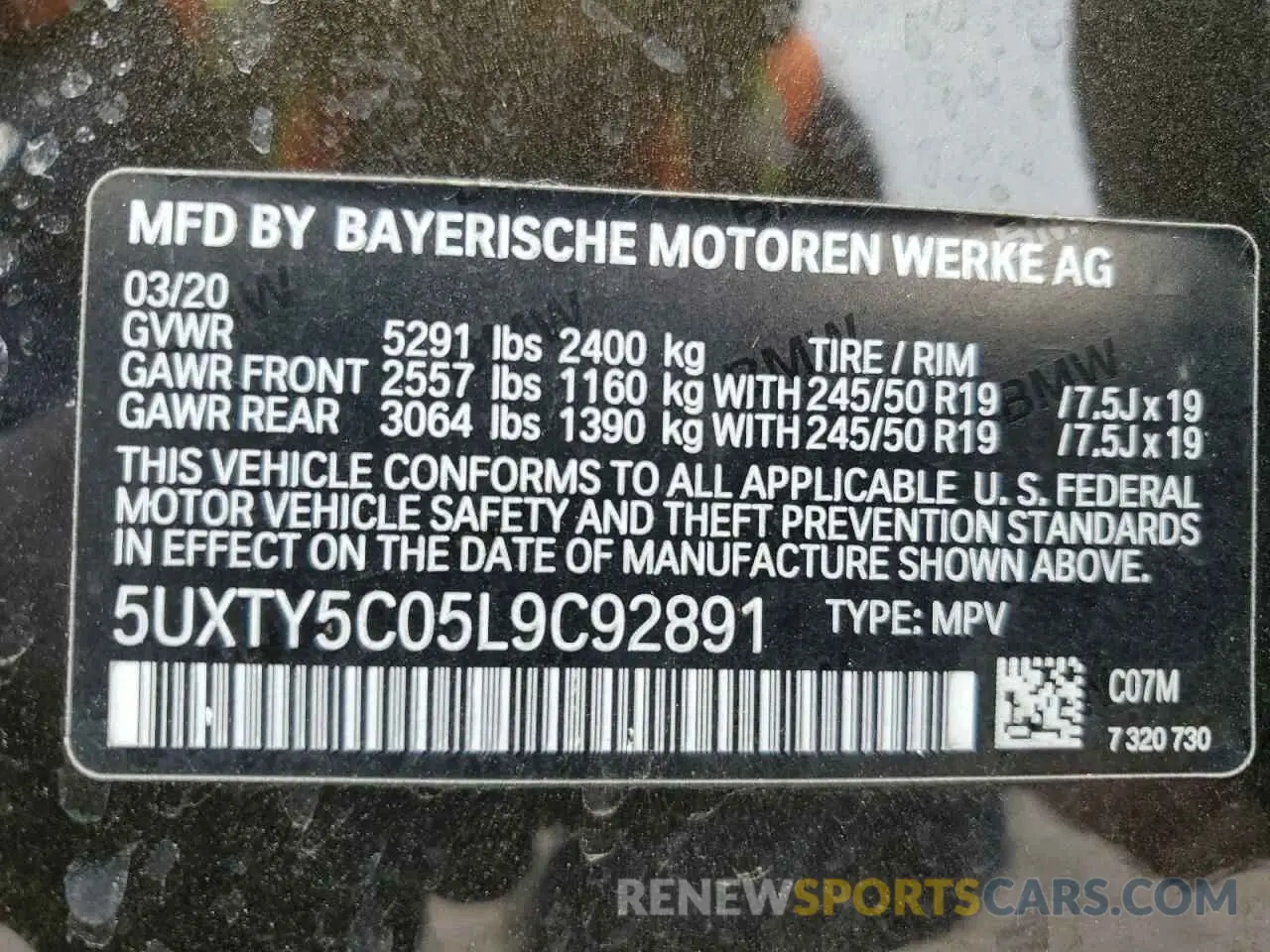 13 fotografías del automóvil dañado 5UXTY5C05L9C92891 BMW X3 2020