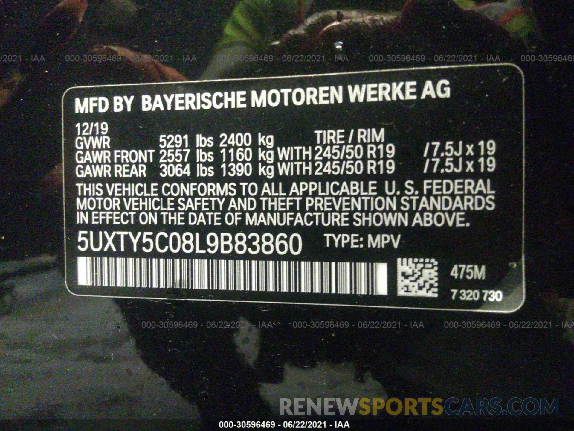 9 fotografías del automóvil dañado 5UXTY5C08L9B83860 BMW X3 2020