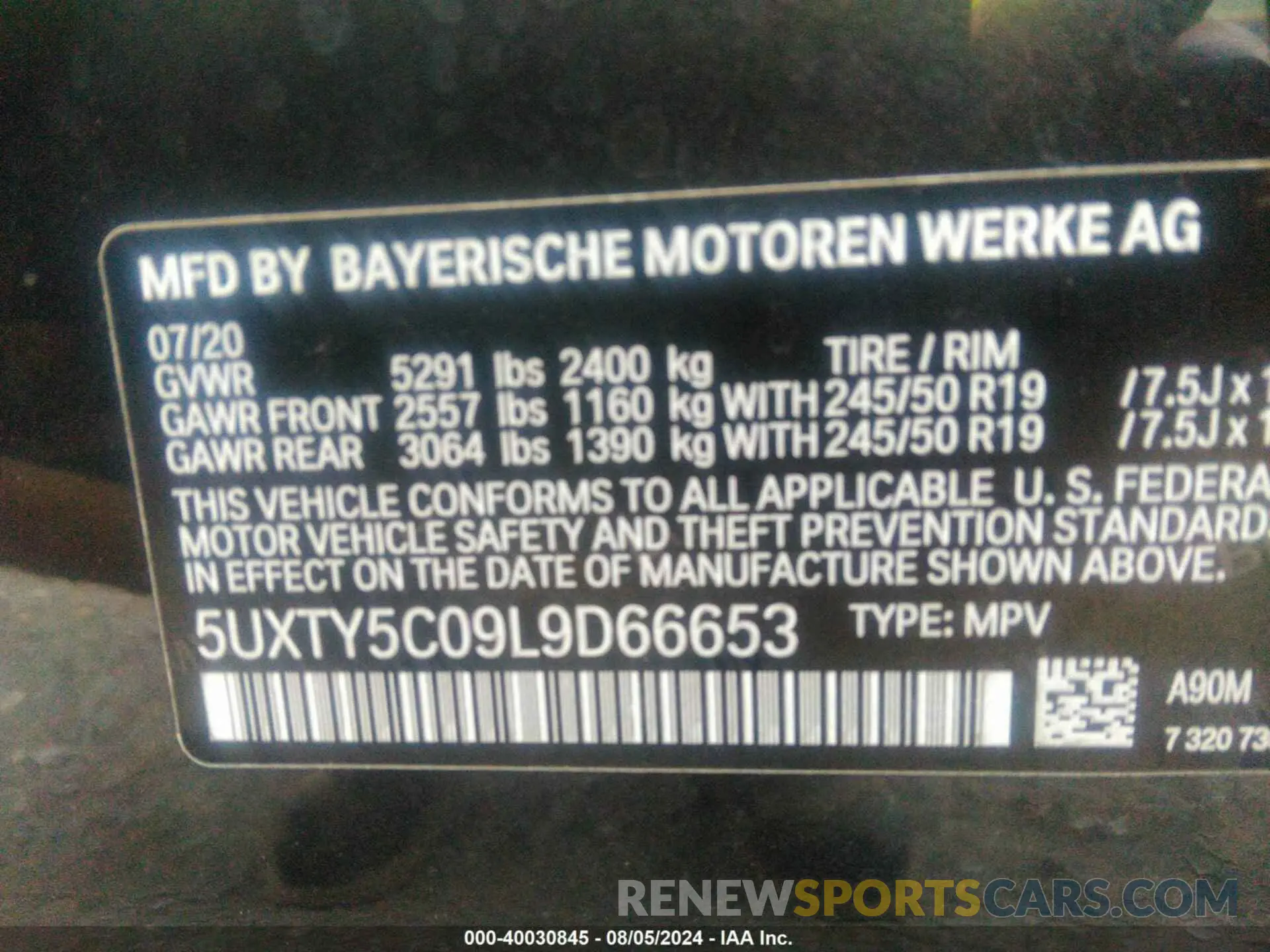 9 fotografías del automóvil dañado 5UXTY5C09L9D66653 BMW X3 2020