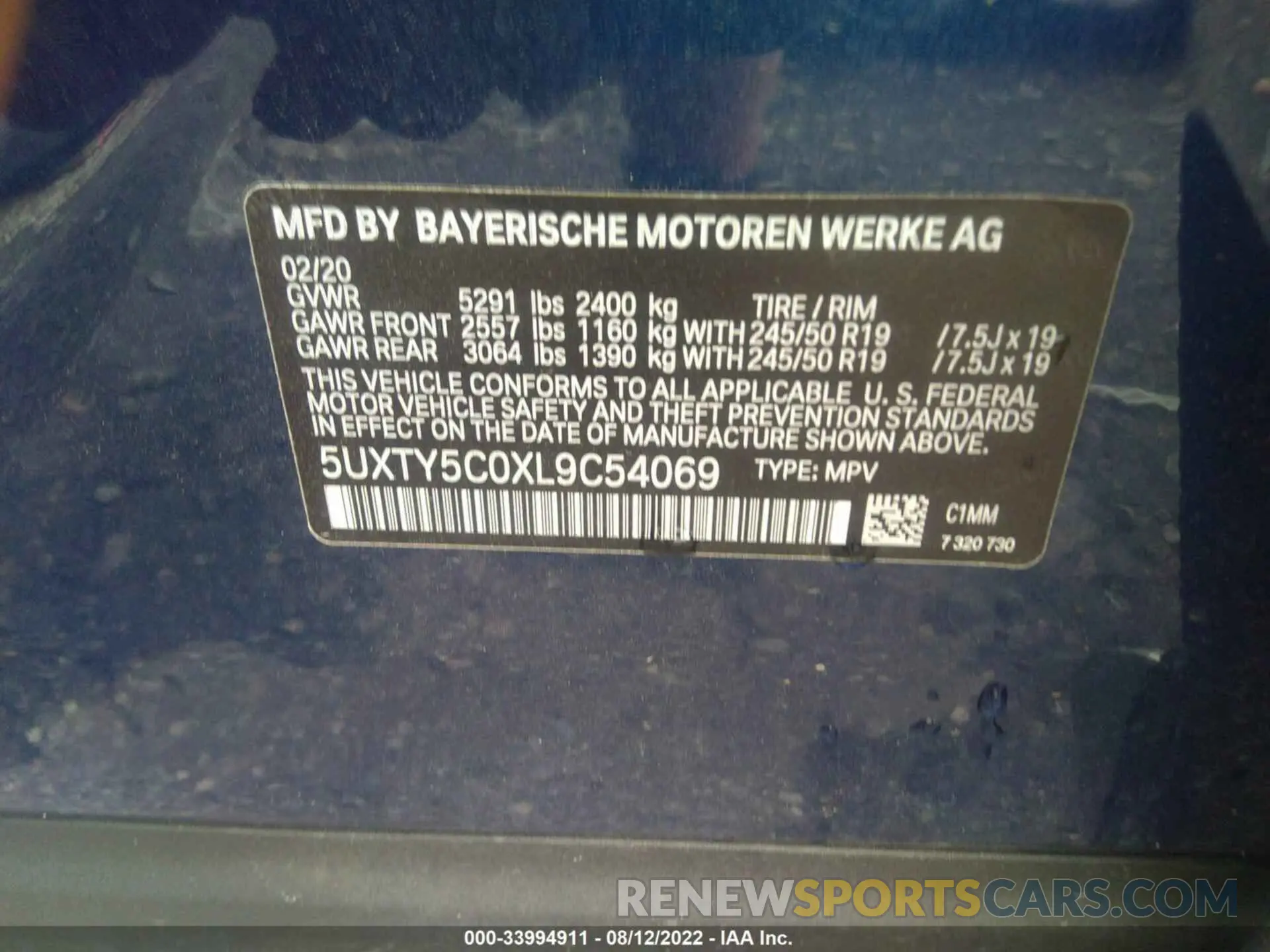 9 fotografías del automóvil dañado 5UXTY5C0XL9C54069 BMW X3 2020
