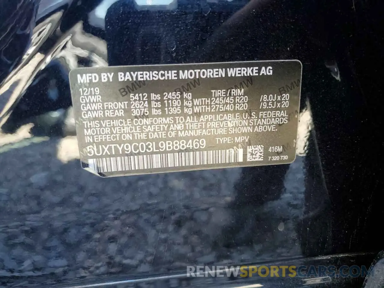 10 fotografías del automóvil dañado 5UXTY9C03L9B88469 BMW X3 2020