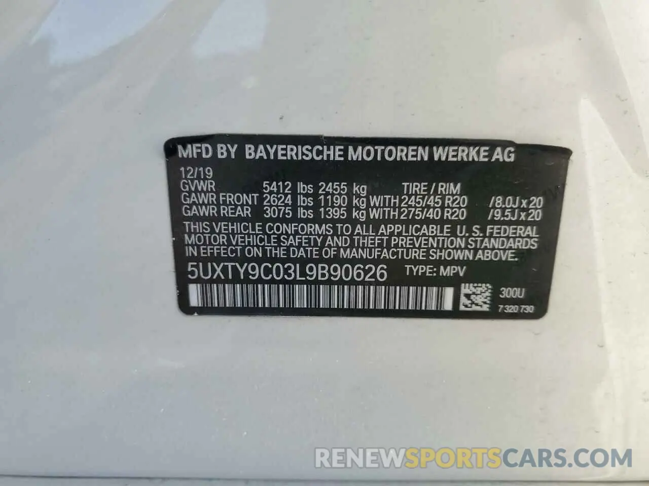 13 fotografías del automóvil dañado 5UXTY9C03L9B90626 BMW X3 2020
