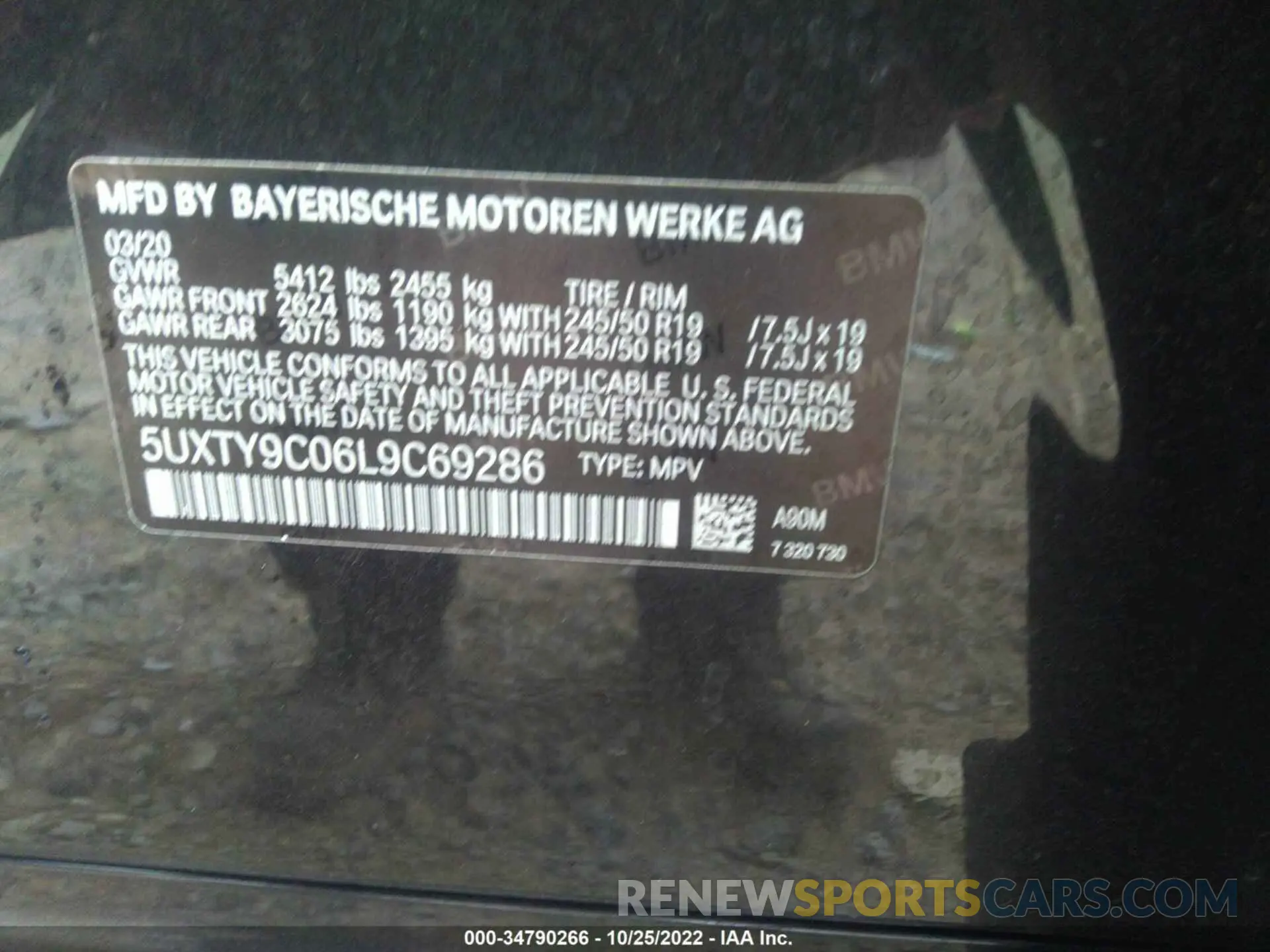 9 fotografías del automóvil dañado 5UXTY9C06L9C69286 BMW X3 2020
