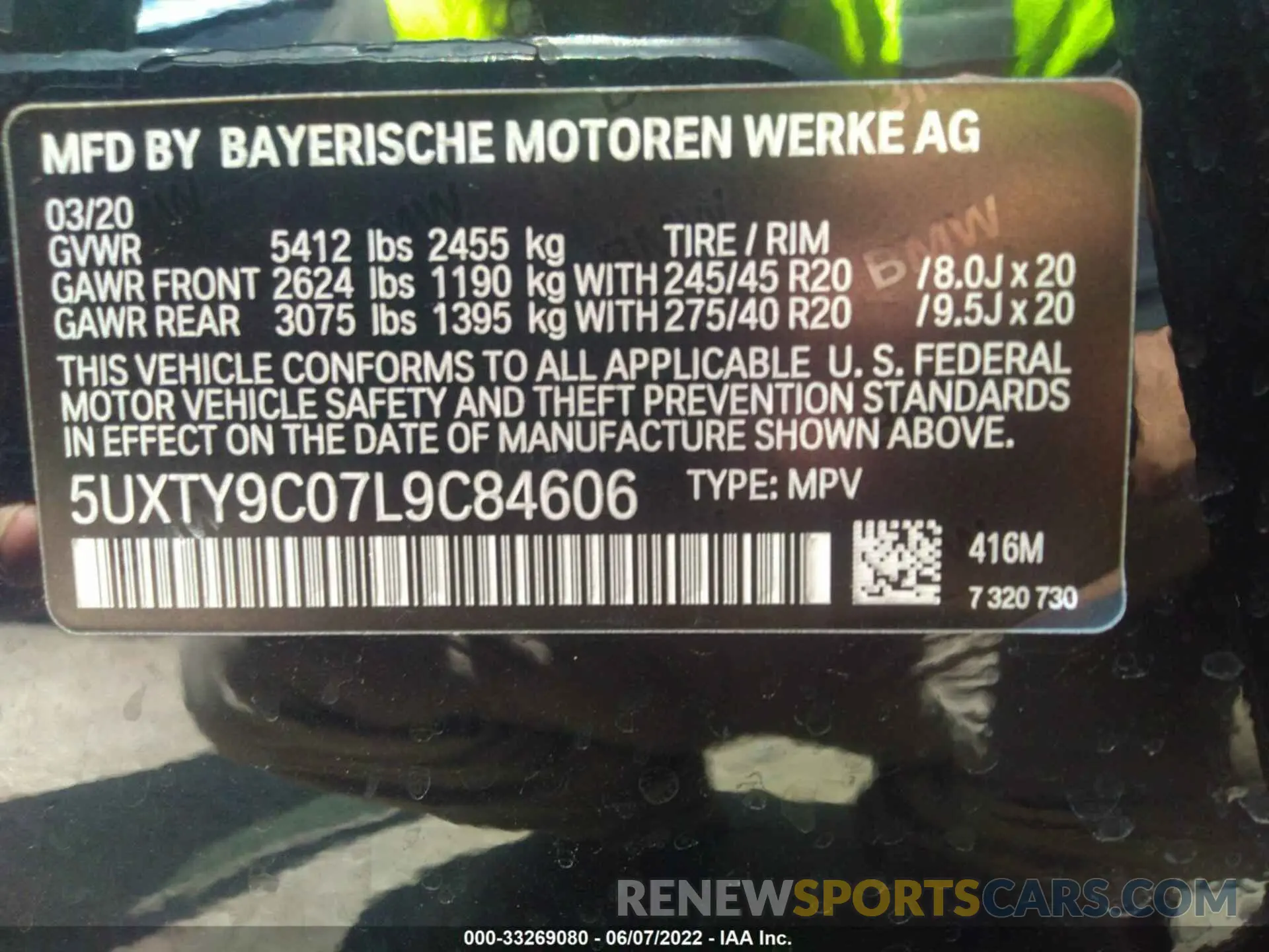 9 fotografías del automóvil dañado 5UXTY9C07L9C84606 BMW X3 2020