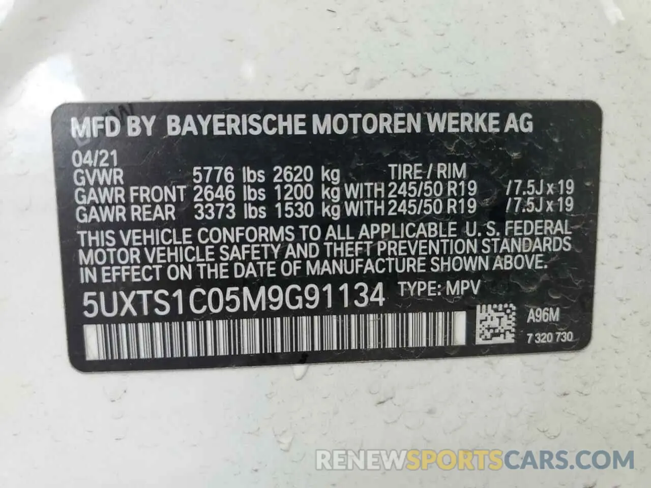 12 fotografías del automóvil dañado 5UXTS1C05M9G91134 BMW X3 2021