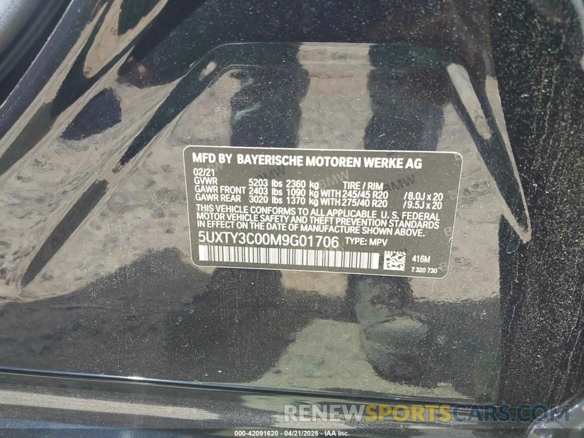 9 fotografías del automóvil dañado 5UXTY3C00M9G01706 BMW X3 2021
