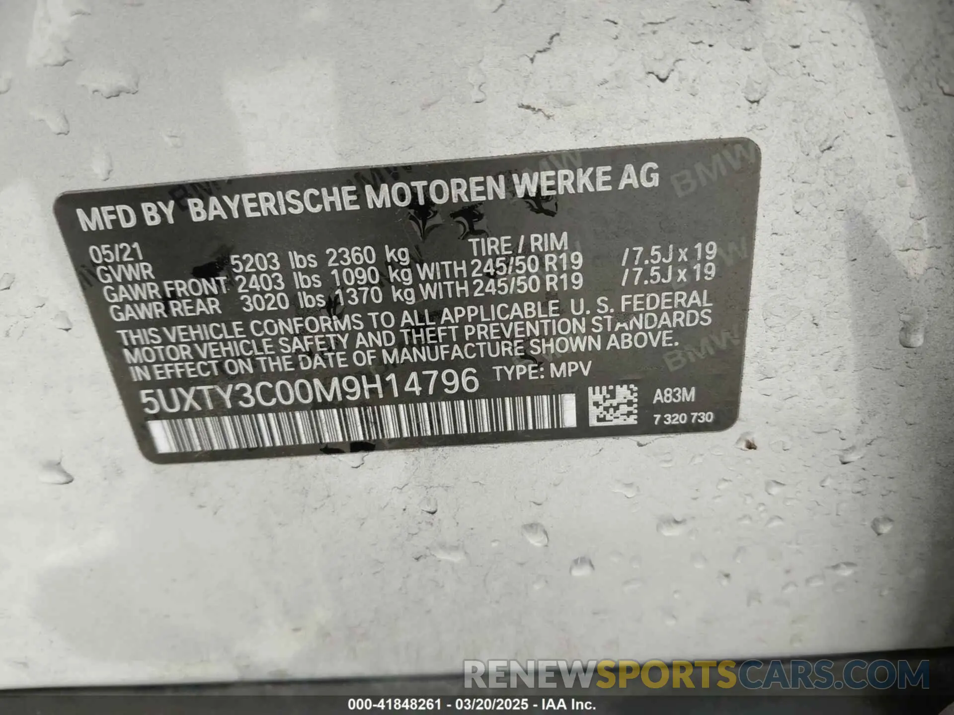 9 fotografías del automóvil dañado 5UXTY3C00M9H14796 BMW X3 2021
