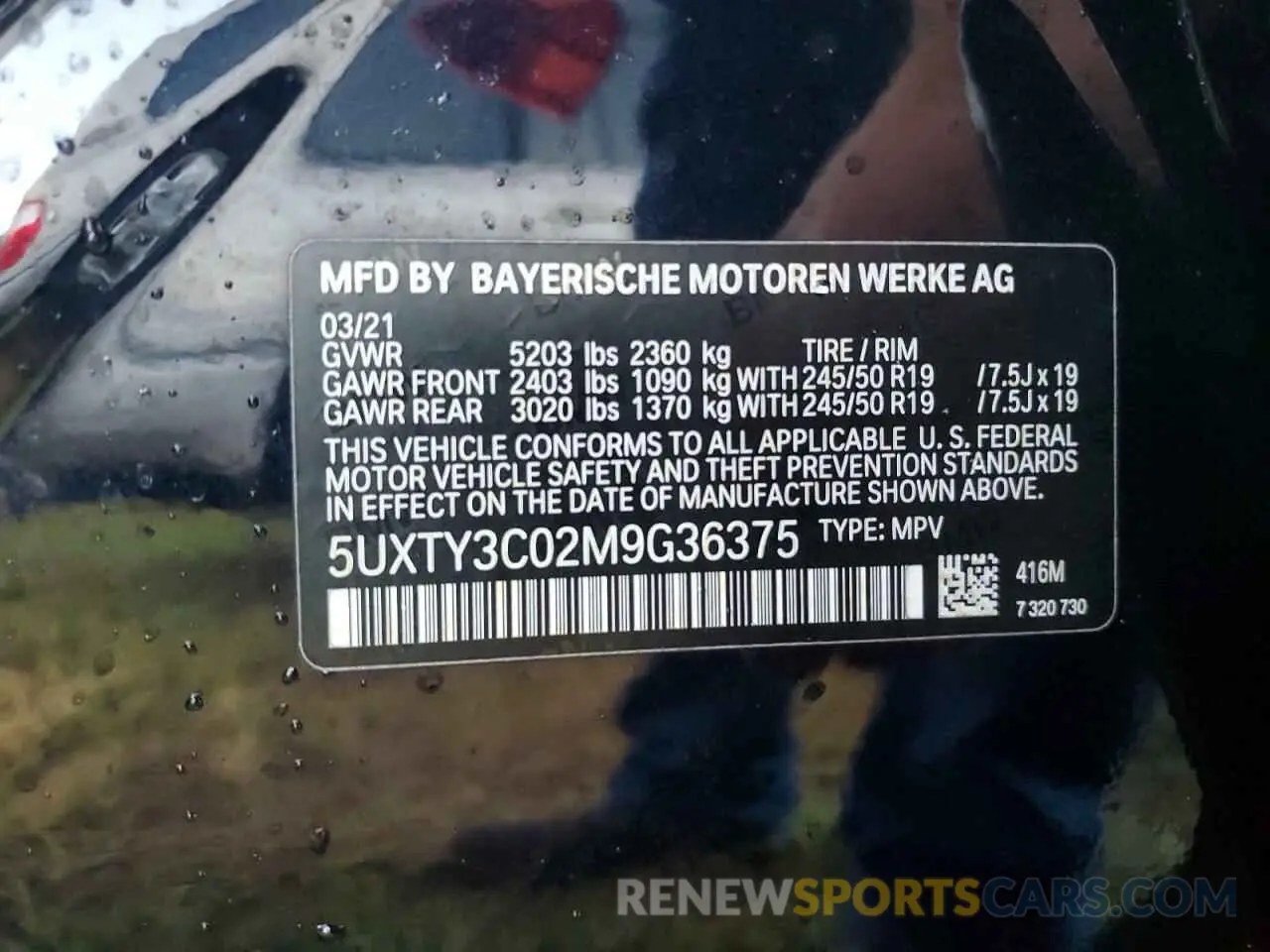 14 fotografías del automóvil dañado 5UXTY3C02M9G36375 BMW X3 2021