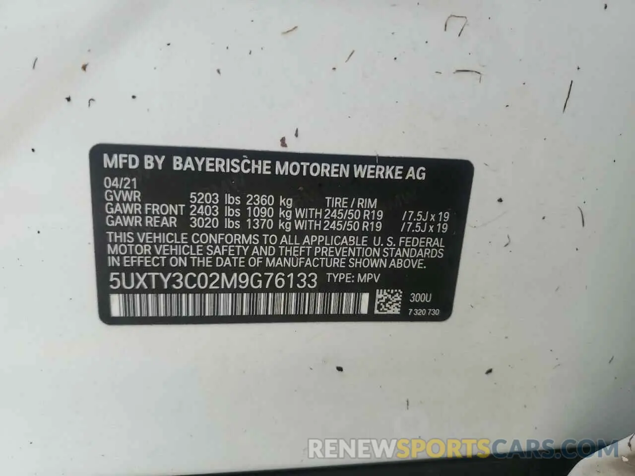 14 fotografías del automóvil dañado 5UXTY3C02M9G76133 BMW X3 2021