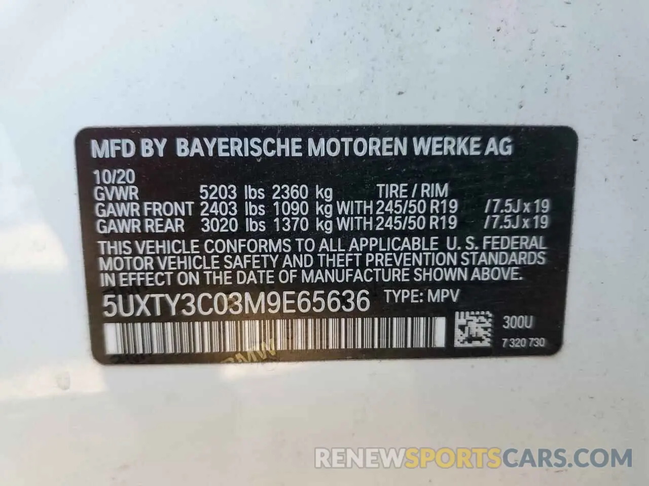 10 fotografías del automóvil dañado 5UXTY3C03M9E65636 BMW X3 2021