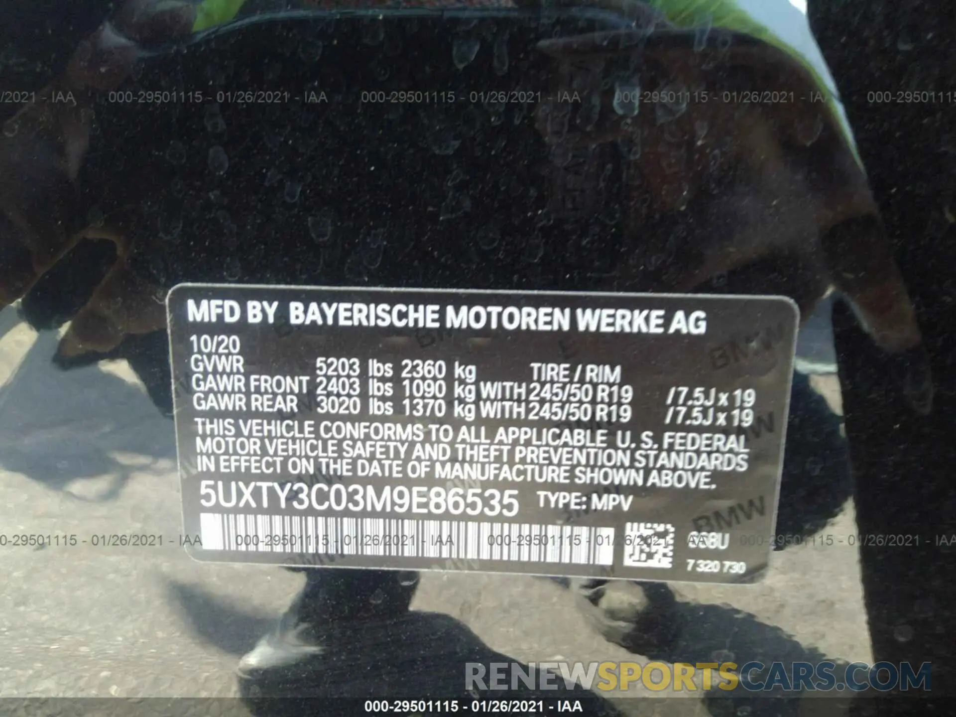 9 fotografías del automóvil dañado 5UXTY3C03M9E86535 BMW X3 2021
