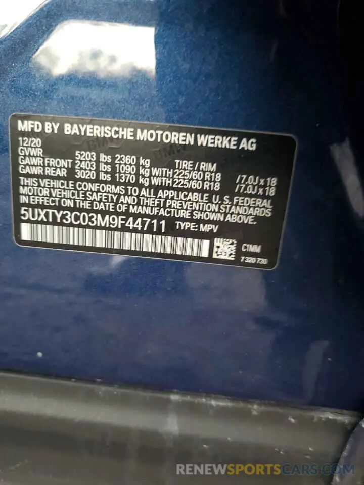 14 fotografías del automóvil dañado 5UXTY3C03M9F44711 BMW X3 2021